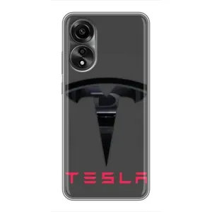 Силиконовый бампер с картинкой машины на OPPO A78 (4G) (Logo TESLA)