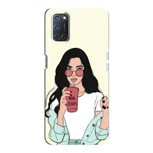 Силиконовый Чехол на Oppo A92 с картинкой Стильных Девушек (С напитком)