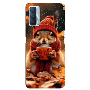 Печатный чехол «Зверята с кофе» для Oppo A92s (Белка с кофе)