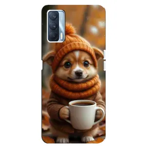 Печатный чехол «Зверята с кофе» для Oppo A92s (Собачка с кофе)