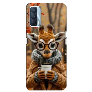 Печатный чехол «Зверята с кофе» для Oppo A92s (Жираф с кофе)