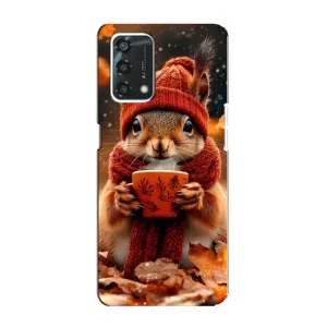 Печатный чехол «Зверята с кофе» для Oppo A95 (Белка с кофе)