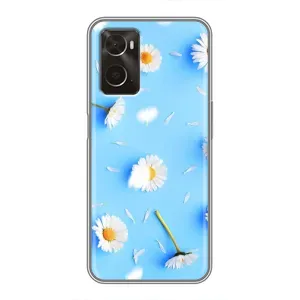 Чехол с Цветами для Oppo A96 (ромашки на голубом)