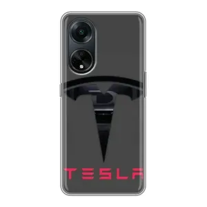 Силиконовый бампер с картинкой машины на Oppo A98 (Logo TESLA)