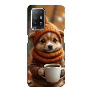 Печатный чехол «Зверята с кофе» для Oppo F19 Pro Plus 5G (Собачка с кофе)