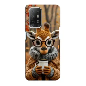 Печатный чехол «Зверята с кофе» для Oppo F19 Pro Plus 5G (Жираф с кофе)