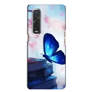 Силиконовый бампер с картинкой животных для Oppo Find X2 (Бабочка синяя)