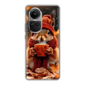 Друкований чохол 'Звірята з кавою' для Oppo Reno 10 Pro (Білка з кавою)