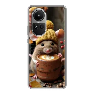 Печатный чехол «Зверята с кофе» для Oppo Reno 10 (Мышка с кофе)