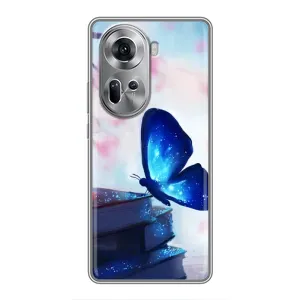 Силиконовый бампер с картинкой животных для Oppo Reno 11 5G (Бабочка синяя)