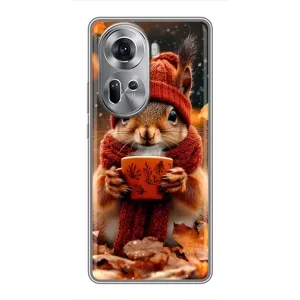 Печатный чехол «Зверята с кофе» для Oppo Reno 11 5G (Белка с кофе)
