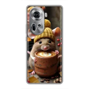 Печатный чехол «Зверята с кофе» для Oppo Reno 11 5G (Мышка с кофе)