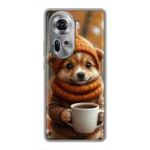Печатный чехол «Зверята с кофе» для Oppo Reno 11 5G (Собачка с кофе)