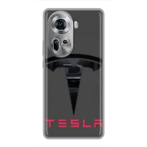 Силиконовый бампер с картинкой машины на Oppo Reno 11 5G (Logo TESLA)