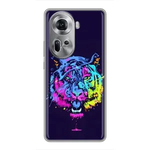 Силиконовый бампер с картинкой животных для Oppo Reno 11 5G (Тигр-Арт)
