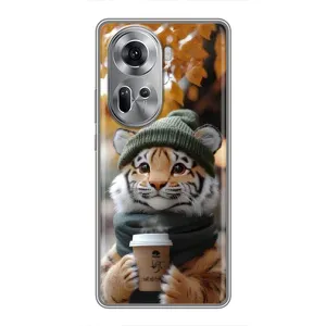 Печатный чехол «Зверята с кофе» для Oppo Reno 11 5G (Тигр с кофе)