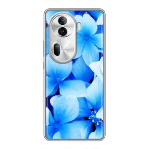 Силиконовый бампер с принтом (цветочки) на Оппо Рено 11 Про (5G) (Синие цветы)