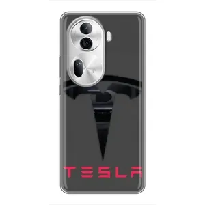 Силиконовый бампер с картинкой машины на Oppo Reno 11 Pro 5G (Logo TESLA)