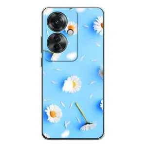 Чехол с Цветами для OPPO Reno 11F (ромашки на голубом)