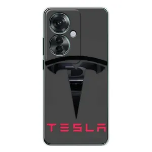 Силіконовий бампер з картинкою машини на OPPO Reno 11F (Logo TESLA)