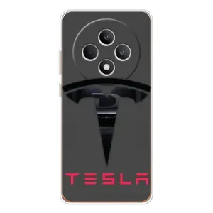 Силиконовый бампер с картинкой машины на OPPO Reno 12 F (Logo TESLA)