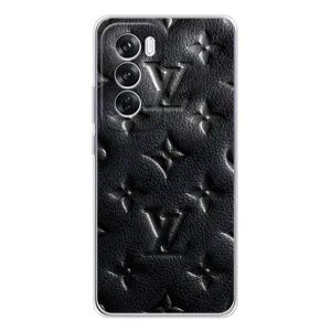 Текстурный Чехол Louis Vuitton для Оппо Рено 12 Про (Черный ЛВ)