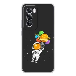 Силіконовый Чохол з принтом "Космонавти" на OPPO Reno 12 Pro (Космонавт з кульками)