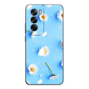 Чехол с Цветами для OPPO Reno 12 (ромашки на голубом)