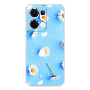 Чехол с Цветами для OPPO Reno 13 5G (ромашки на голубом)