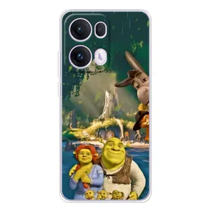 Печатный чехол с принтом Шрек для OPPO Reno 13 Pro 5G (Шрек и Фиона)