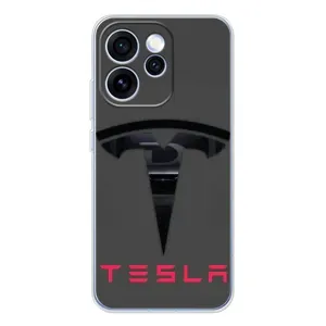 Силиконовый бампер с картинкой машины на OPPO Reno 15 Pro (Logo TESLA)