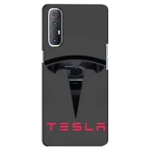 Силиконовый бампер с картинкой машины на Oppo Reno 3 Pro (Logo TESLA)