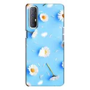 Чехол с Цветами для Oppo Reno 3 (ромашки на голубом)