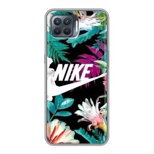 Силиконовый Чехол на OPPO Reno 4 Lite с картинкой Nike (Цветочный Nike)