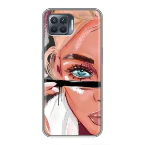 Силиконовый Чехол на OPPO Reno 4 Lite с картинкой Стильных Девушек (Девушка и ресницы)