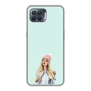 Силиконовый Чехол на OPPO Reno 4 Lite с картинкой Стильных Девушек (В шапке)
