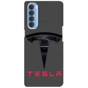 Силиконовый бампер с картинкой машины на Oppo Reno 4 Pro (Logo TESLA)