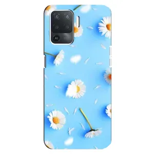 Чохол з Квітами для OPPO Reno 5 Lite (ромашки на блакитному)