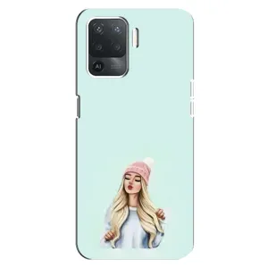 Силиконовый Чехол на OPPO Reno 5 Lite с картинкой Стильных Девушек (В шапке)