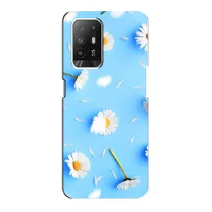 Чехол с Цветами для Oppo Reno 5z (ромашки на голубом)