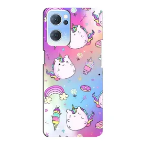 Чехол Unicorn на Oppo Reno7 5G (Радуга и Единорог)
