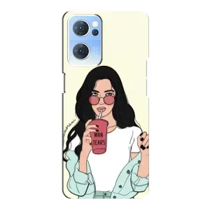 Силиконовый Чехол на Oppo Reno7 5G с картинкой Стильных Девушек (С напитком)