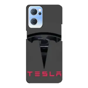 Силиконовый бампер с картинкой машины на Oppo Reno7 5G (Logo TESLA)
