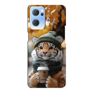 Друкований чохол 'Звірята з кавою' для Oppo Reno7 5G (Тигр з кавою)