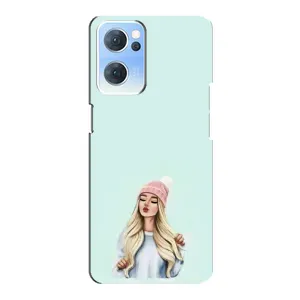 Силиконовый Чехол на Oppo Reno7 5G с картинкой Стильных Девушек (В шапке)