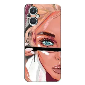 Силиконовый Чехол на Oppo Reno7 Lite (5G) с картинкой Стильных Девушек (Девушка и ресницы)