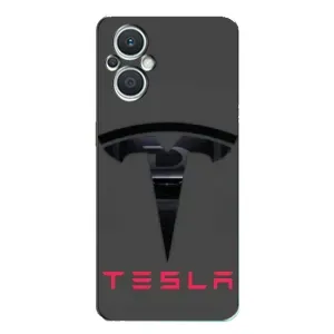 Силиконовый бампер с картинкой машины на Oppo Reno7 Lite (5G) (Logo TESLA)