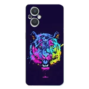 Силиконовый бампер с картинкой животных для Oppo Reno7 Lite (5G) (Тигр-Арт)
