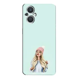 Силиконовый Чехол на Oppo Reno7 Lite (5G) с картинкой Стильных Девушек (В шапке)