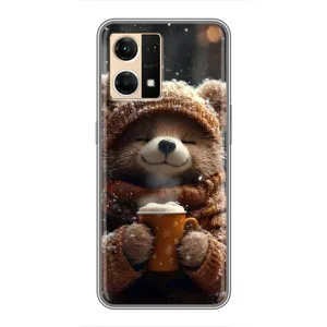 Печатный чехол «Зверята с кофе» для Oppo Reno7 4G (Медвежонок с кофе)